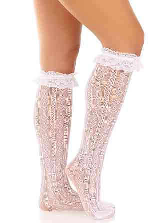 Гольфи ажурні Leg Avenue Sweetheart Ruffle Cuff Knee Highs, білі, малюнок-сердечка Sex Aura Київ