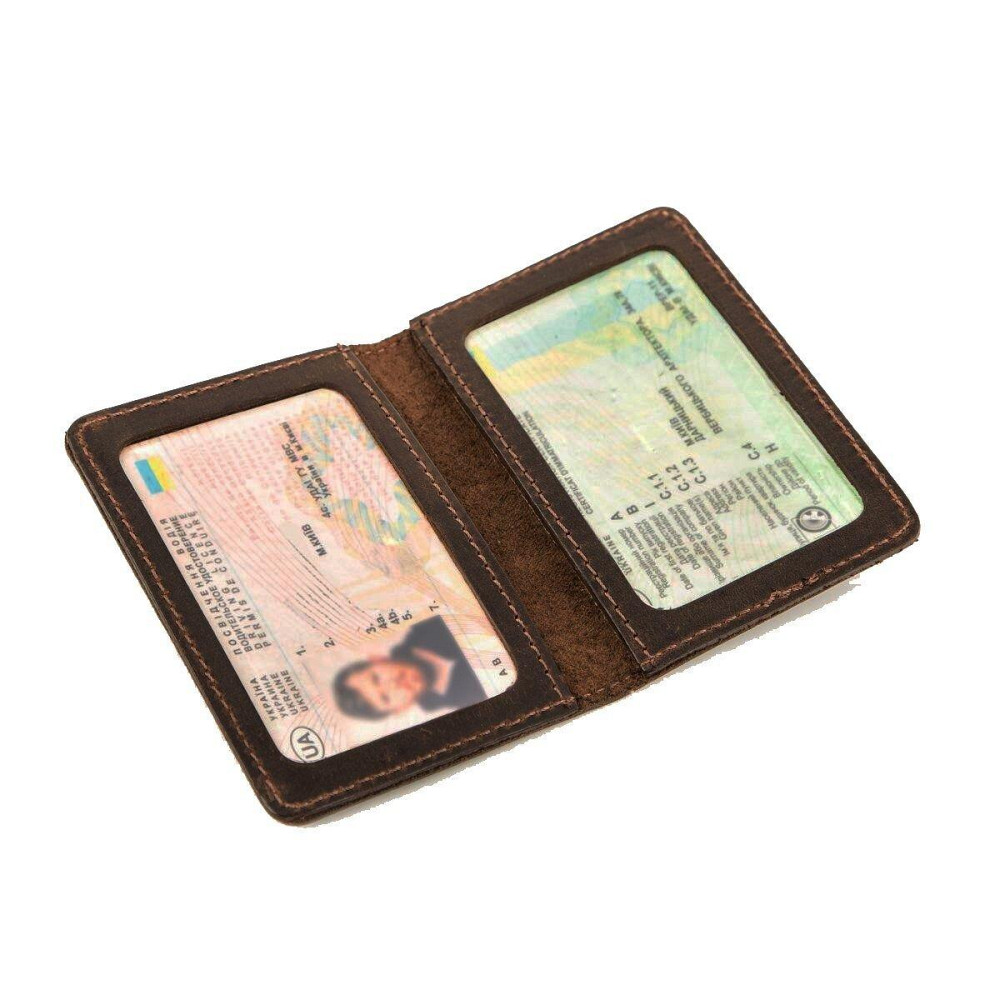 Обложка для водительских прав и удостоверения кожаная Shvigel 13964 Темно-коричневая Киев - изображение 3