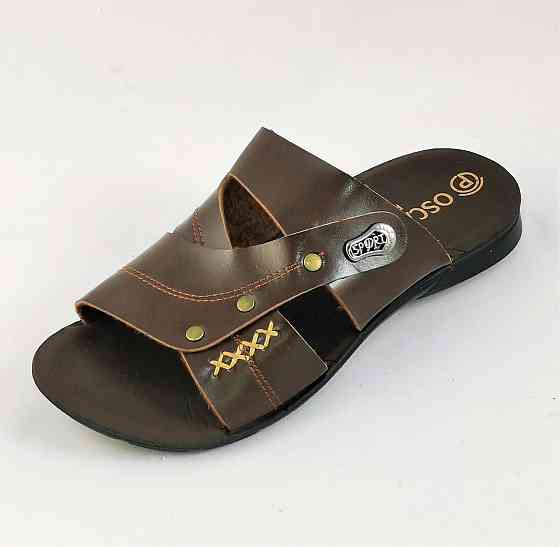 Мужские Шлёпанцы Тапочки Сланцы Коричневые Кожаные (размеры: 41,42,43,44,45) Днепр