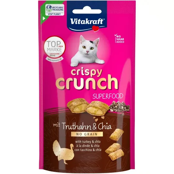 Хрустящие лакомства для кошек Витакрафт Vitakraft Crispy Crunch подушечки с кремовой начинкой с индейкой и семенами чиа, 60 г Винница