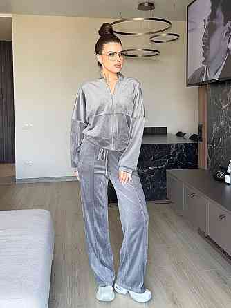 Женский прогулочный костюм двойка: кофта и штаны королевский велюр Серый, 50/52 Одесса