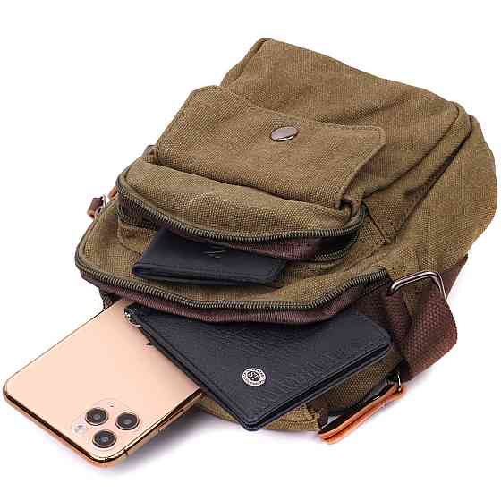 Интересная небольшая мужская сумка из плотного текстиля Vintage 22219 Оливковый Киев