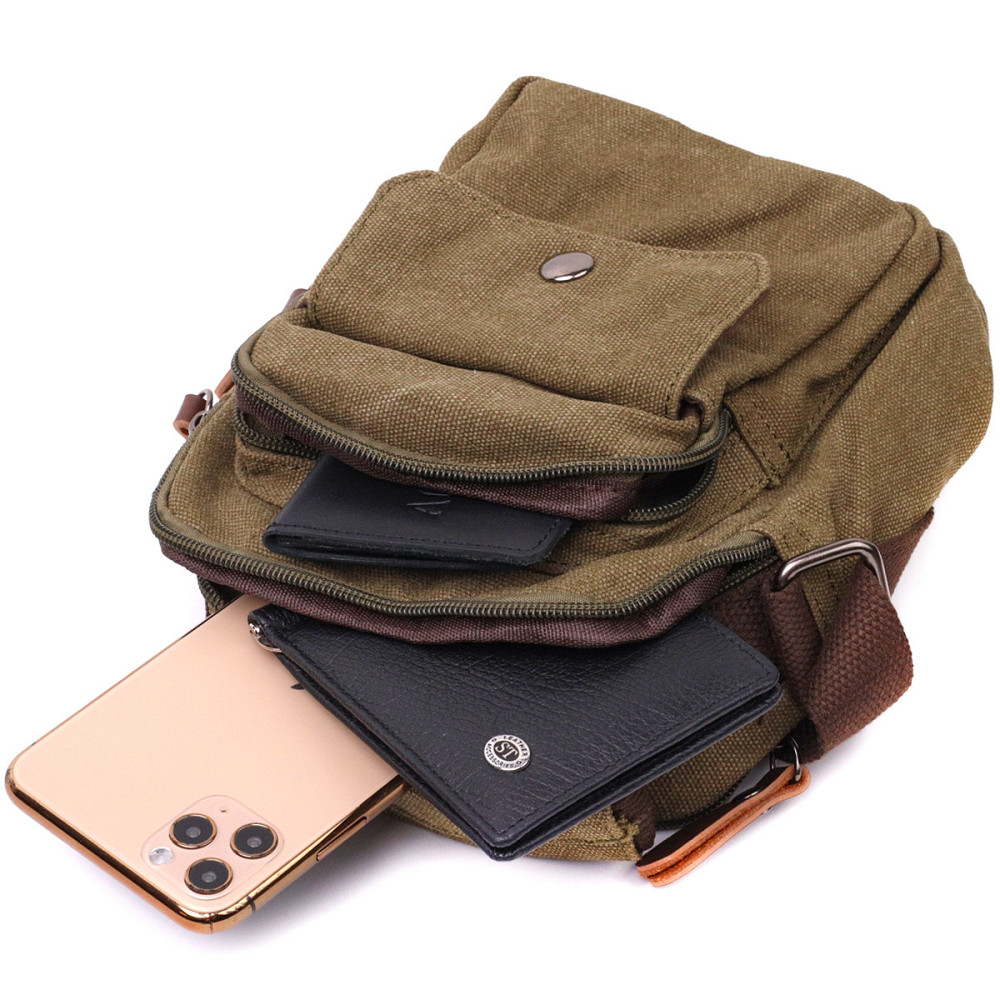 Интересная небольшая мужская сумка из плотного текстиля Vintage 22219 Оливковый Киев - изображение 4