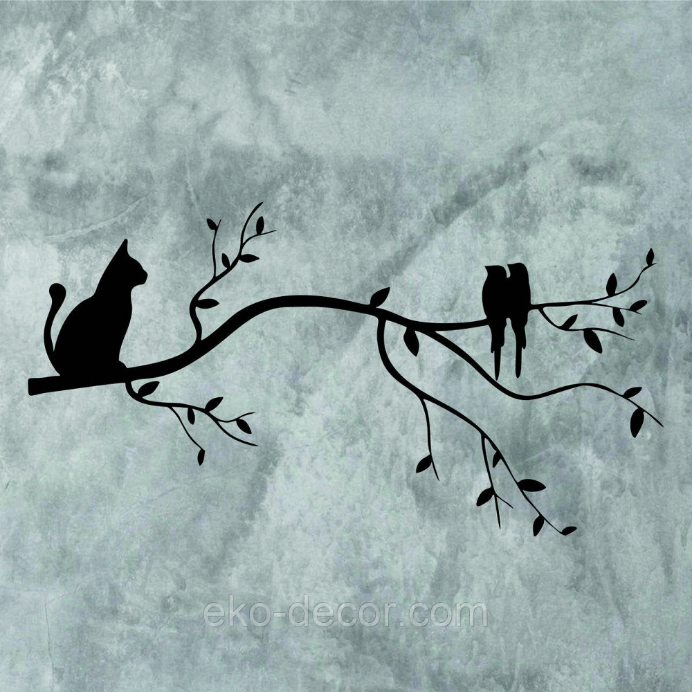 Декоративное настенное Панно «Птички и кот на ветке», Декор на стену 70*36 см, Черный Киев - изображение 3