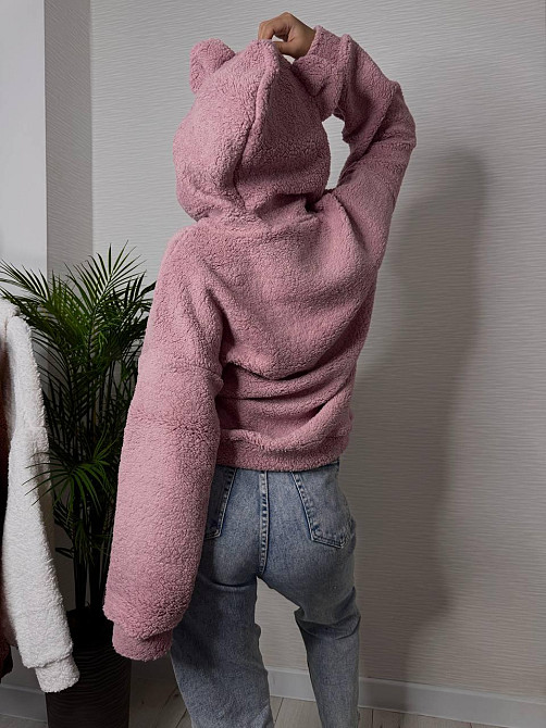 Женская теплая плюшевая худи с ушками турецкий мягкий мех Пудра Одесса - изображение 2