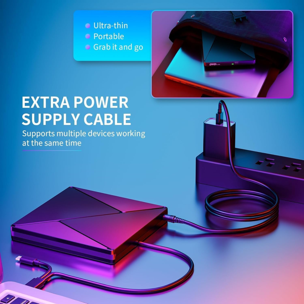 Зовнішній оптичний CD/DVD привід Umanij USB 3.0 Type-C портативний дисковод для ноутбука ПК та MacBook Чорний Київ - фото 7