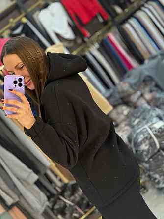 Жіночий утеплений блискуче худі зі стразами тринитка на флісі Чорний, 42/44 Одеса