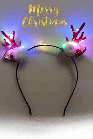 Светящийся новогодний обруч Рожки с светодиодами на голову one size красний Киев