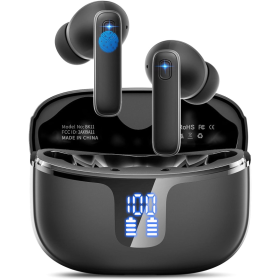 Уценка Беспроводные наушники Renimer BK11 Bluetooth 5.3, ENC, 4 микрофона, IPX7, LED-дисплей, до 40 часов работы, чёрные Киев