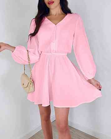 Женское легкое мини платье из натуральной ткани муслин Розовый, 48/52 Одесса