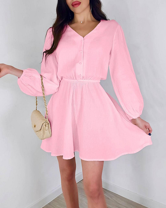 Женское легкое мини платье из натуральной ткани муслин Розовый, 48/52 Одесса - изображение 1