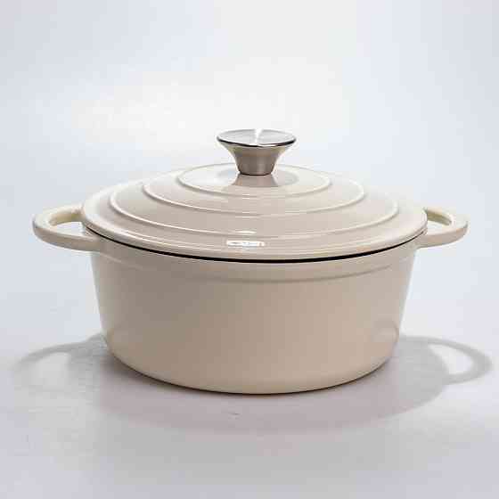 Каструля чавунна 2.5 л емальована з кришкою посуд для тушкування запікання томління кухонна Біла HP-1-14-WHITE Київ