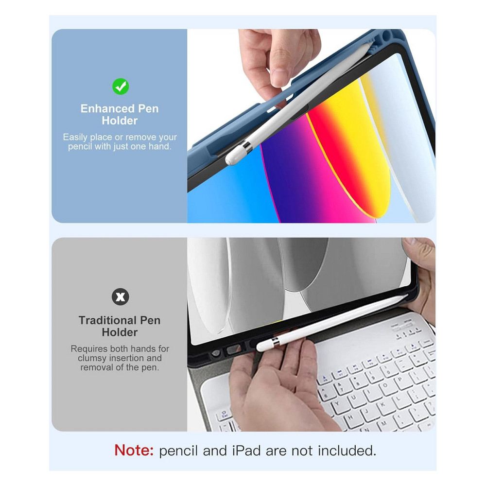 Чохол-клавіатура Vobafe для iPad A16 (11/10.9") Синій QWERTY підсвітка 7 кольорів знімна чохол з тримачем для Apple Pencil Київ - фото 8