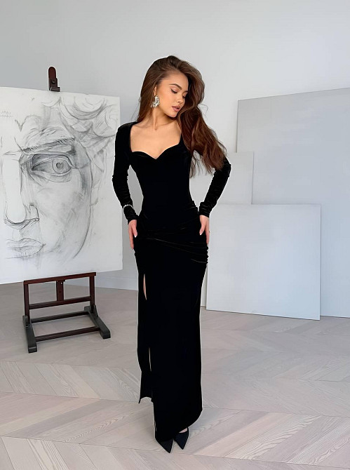 Жіноча приваблива елегантна довга сукня  королівський щільний оксамит Одеса - фото 1