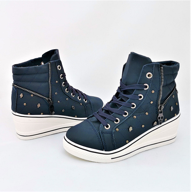 Женские Сникеры Кроссовки на Танкетке Синие Слипоны Мокасины на Платформе (размеры: 37,38,39) Днепр - изображение 2