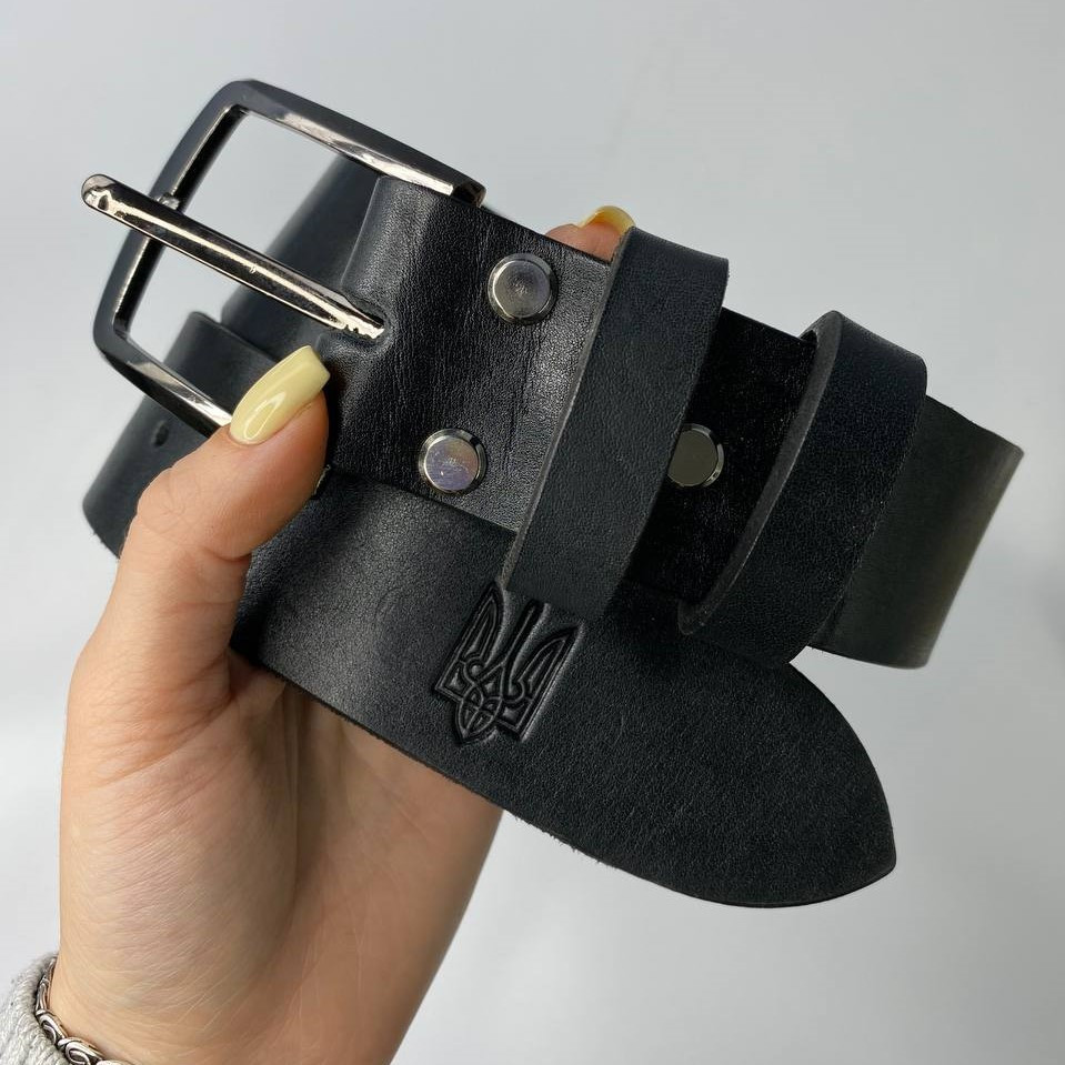 Чоловічий шкіряний ремінь під джинси, пояс чоловічий з натуральної шкіри з тисненням Герб, чорнийMasterSem Київ - фото 4
