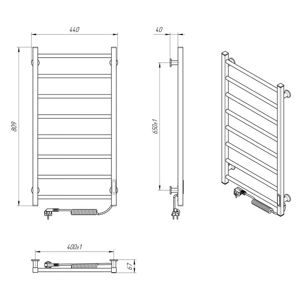 Електрична рушникосушарка Laris Зебра Альфа ЧФЧ8 400Х800 Е чорна, праве підключення Київ - фото 6