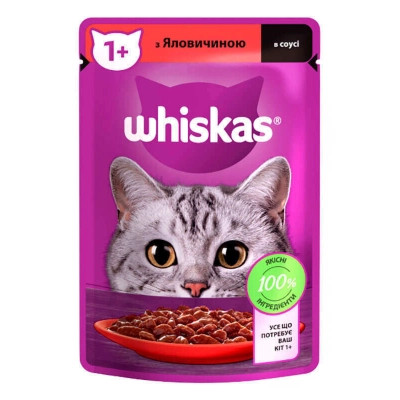 Вологий корм для кішок Whiskas Яловичина в соусі 85 г (5900951301940) Вінниця - фото 1