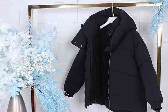 Детская подростковая черная зимняя куртка для девочки оверсайз эко пух 164 Николаев