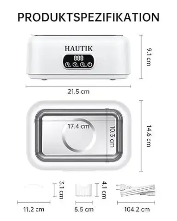 Ультразвуковой очиститель HAUTIK M9B201 700 мл, 49 кГц, цифровой таймер 180/300/600 с, для очков и украшений Киев
