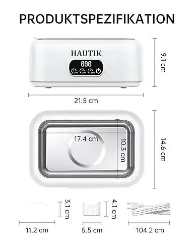 Ультразвуковой очиститель HAUTIK M9B201 700 мл, 49 кГц, цифровой таймер 180/300/600 с, для очков и украшений Киев - изображение 5