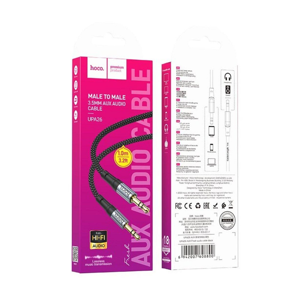 Аудiо кабель HOCO UPA26 AUX Fresh audio cable, 1m Black 6942007608800 Одеса - фото 8