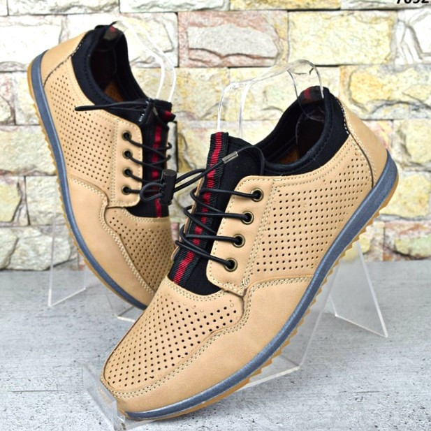 Чоловічі мокасини Літні Бежеві Кросівки Сіточка Коричневі Світлі (розміри: 40,41,42,43,44,45) - 218-3 Дніпро - фото 4