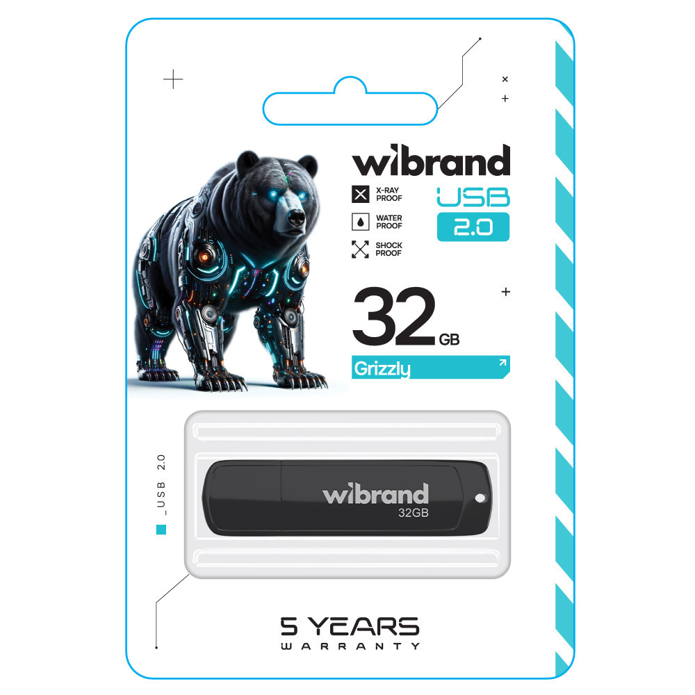 Флешка flash Wibrand USB 2.0 Grizzly 32Gb Black WI2.0 / GR32P3B Одеса - фото 2