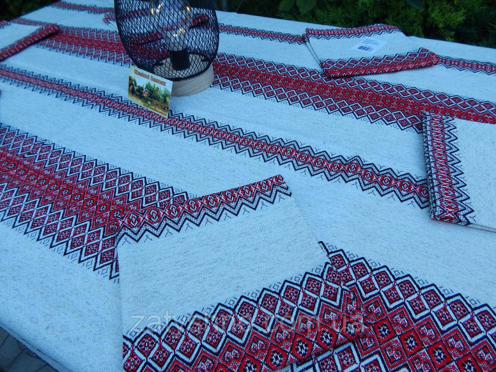 Червона скатертина з сетами на льону Київ - фото 8