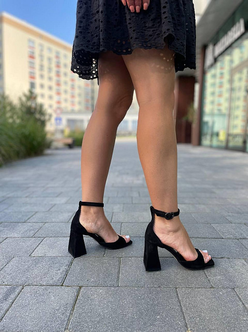 LIRIO Жіночі босоніжки чорні з відкритим носком літні з натуральної замші на підборах LIRIO L03 Коломия - фото 5