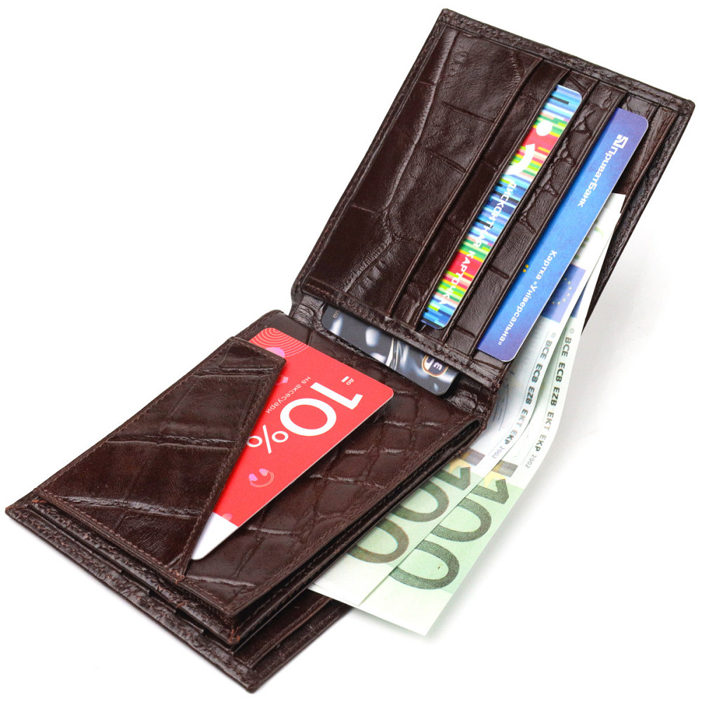 Интересный кошелек для мужчин в два сложения из натуральной фактурной кожи с тиснением под крокодила Коричневый (CANPELLINI) Киев - изображение 1