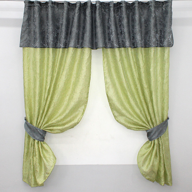 Кухонні штори VR-Textil № 073к з ламбрекеном і підхватами салатовий з графітовим 290х170 см (52-0153) Київ - фото 1