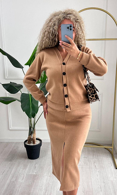 Женский невероятный костюм кардиган+юбка ангора вязка на трикотаже Кемел, 52/54 Одесса - изображение 4