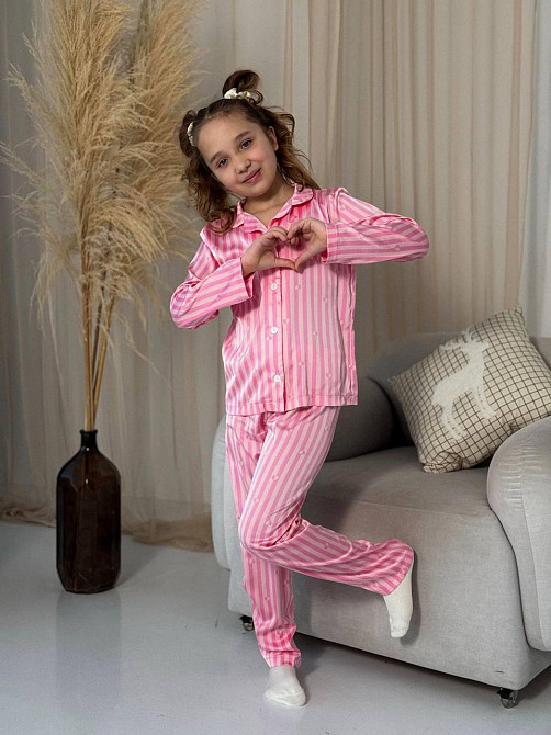 Дитяча піжама із сатину Смужка в серця 122-128 Харків - фото 1