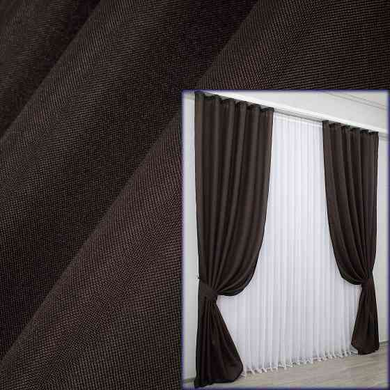 Комплект готових штор VR-Textil Льон Льон Мішковина № 1189ш Венге 100х270 см 2 шт (31-489) Київ