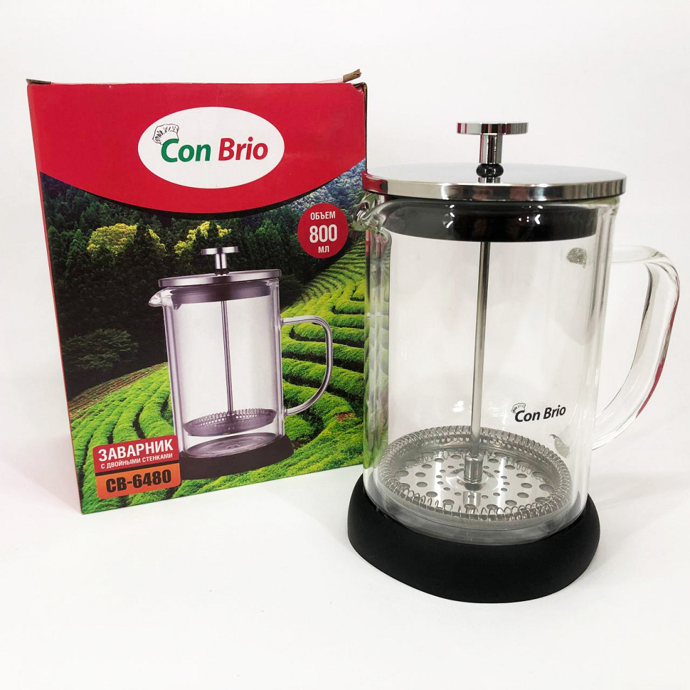 Приготовление чая с помощью пресс-заварника Con Brio CB-6480 800 мл, Френч-пресс для дома и офиса QL-97 Львов - изображение 7