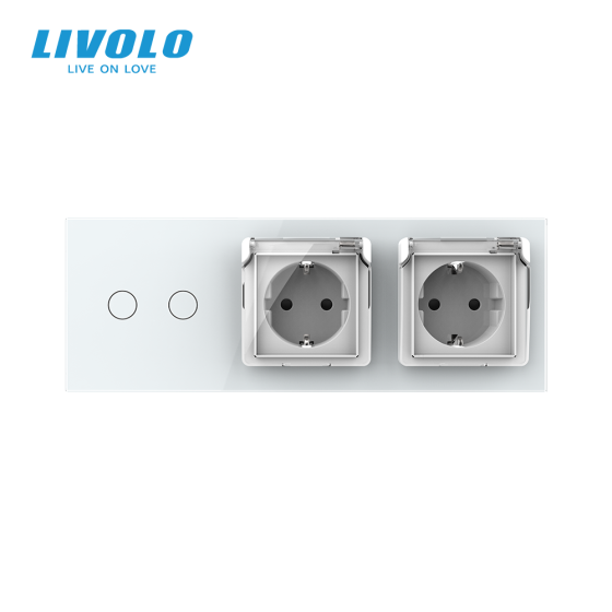 LIVOLO Сенсорний вимикач на 2 сенсори + подвійна розетка вологозахисна з кришкою IP44, з заземл Коломия