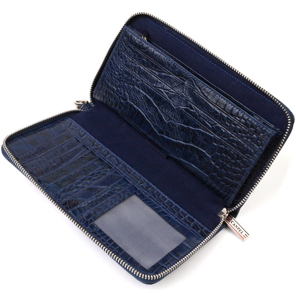 Зручний клатч для жінок із натуральної шкіри із тисненням під крокодила CANPELLINI 21922 Синій Київ - фото 6