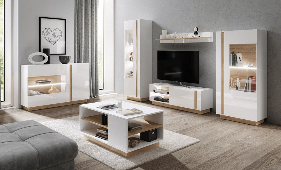 Тумба під телевізор Perfect Home Арко / Arco 1-дверна 1D/138 Білий глянець/дуб грандсон (PFH-091036) Дніпро - фото 5