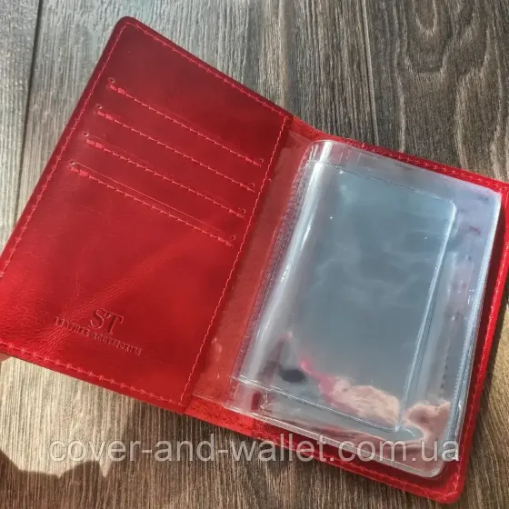 Женская красная кожаная обложка для водительских документов ST Leather Яловка Киев