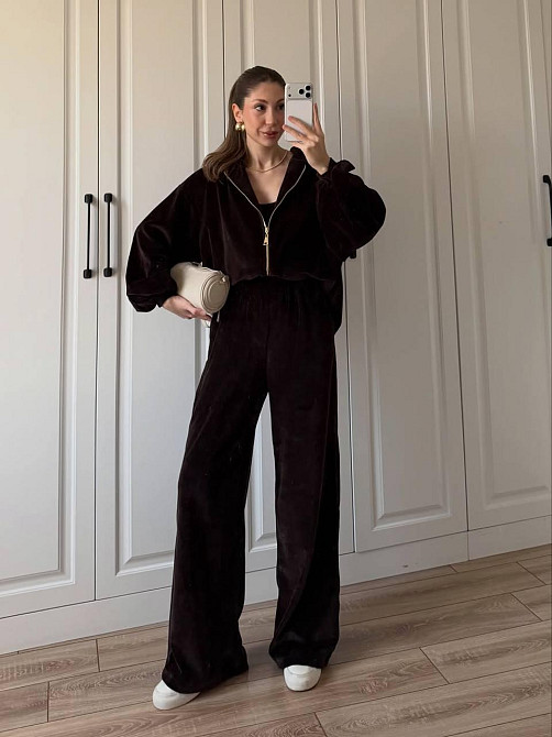 Жіночий стильний костюм трійка: кофта топ і штани з турецького плюшевого велюру Одеса - фото 1
