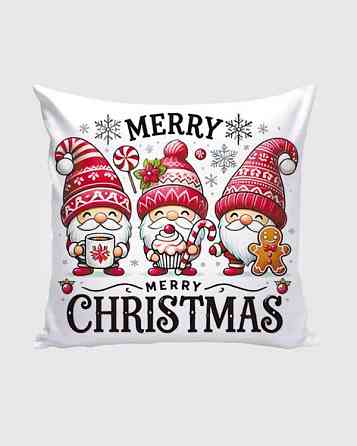 Новогодняя подушка с принтом 🎄 Уютный подарок на Рождество Плюш біло-червона Одесса