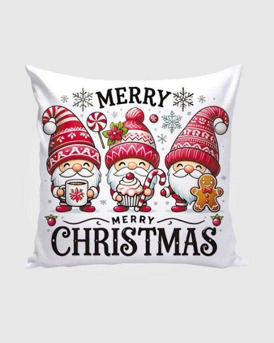 Новогодняя подушка с принтом 🎄 Уютный подарок на Рождество Плюш біло-червона Одесса - изображение 1