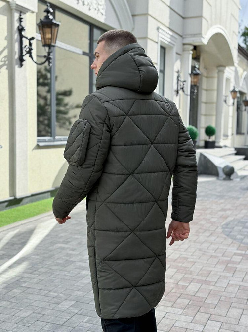 Чоловіча зимова куртка подовжена з капюшоном хакі Pobedov Zmist Київ - фото 5