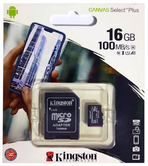 Карта памяти micro SDHC Kingston (UHS-1) 16GB class 10 (с адаптером) (Гарантия 3года) Днепр - изображение 1