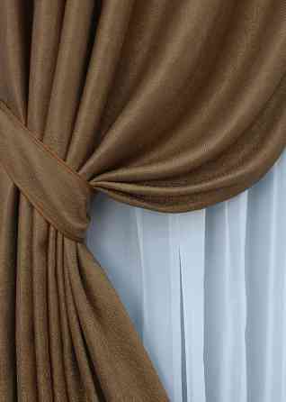 Комплект готовых штор VR-Textil Лен рогожка № 1426ш Светло-коричневый 150х270 см 2 шт (33-0285) Киев