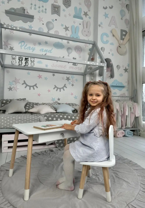 Дитячий столик зі стільцем Зайчик та ящиком для олівців та розмальовок (Білий) Київ - фото 5