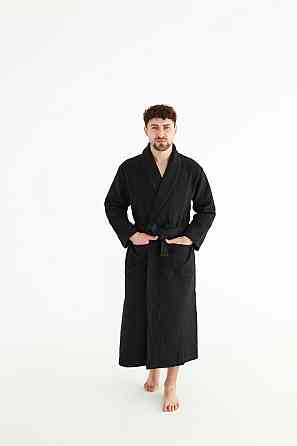Мужской вафельный халат Ideal Textile длинный черный (56861156) Черновцы