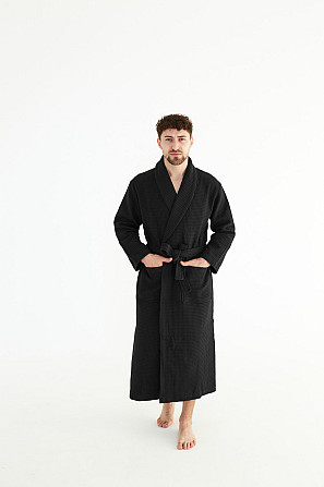 Мужской вафельный халат Ideal Textile длинный черный (56861156) Черновцы - изображение 2