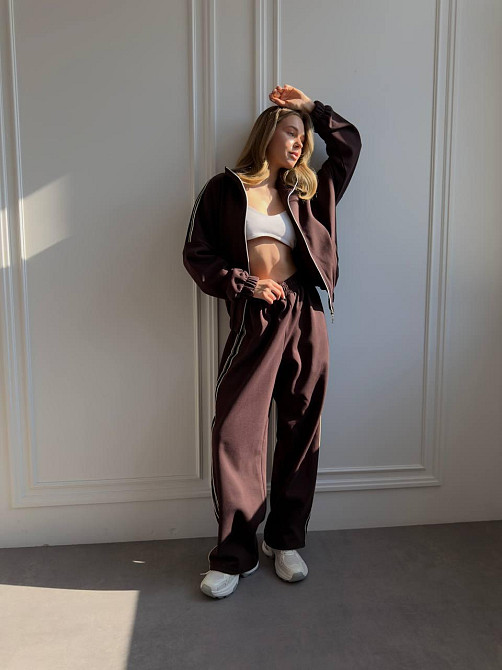 Жіночий стильний повсякденний костюм із тканини Lacoste Double Face Шоколад Одеса - фото 9